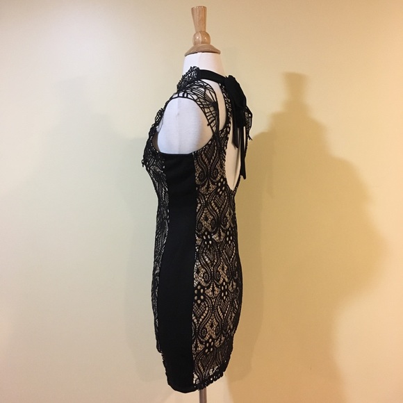 Crochet Lace Open Tie Back Nude Dress - Picture 6 of 8